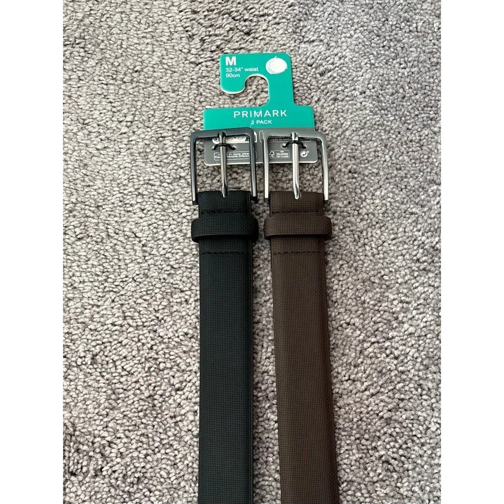 Primark Men's Black & Brown Belt Set, Size M (32-34